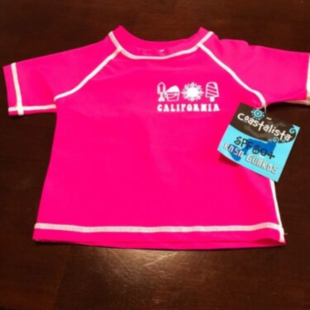 New Unisex Toddler Pink  Rash Guard SPF50  Swim Top Shirt Short Sleeve 12 Month
